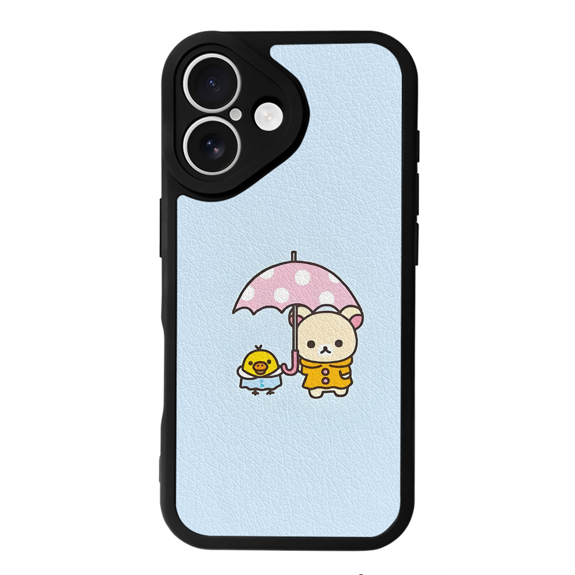 （画像用） リラックマ リラックマ キイロイトリ Rilakkuma Korilakkuma Kiiroitori 【iPhone 16シリーズ対応】シリコンスマホケース（レザー調） 材質：シリコン